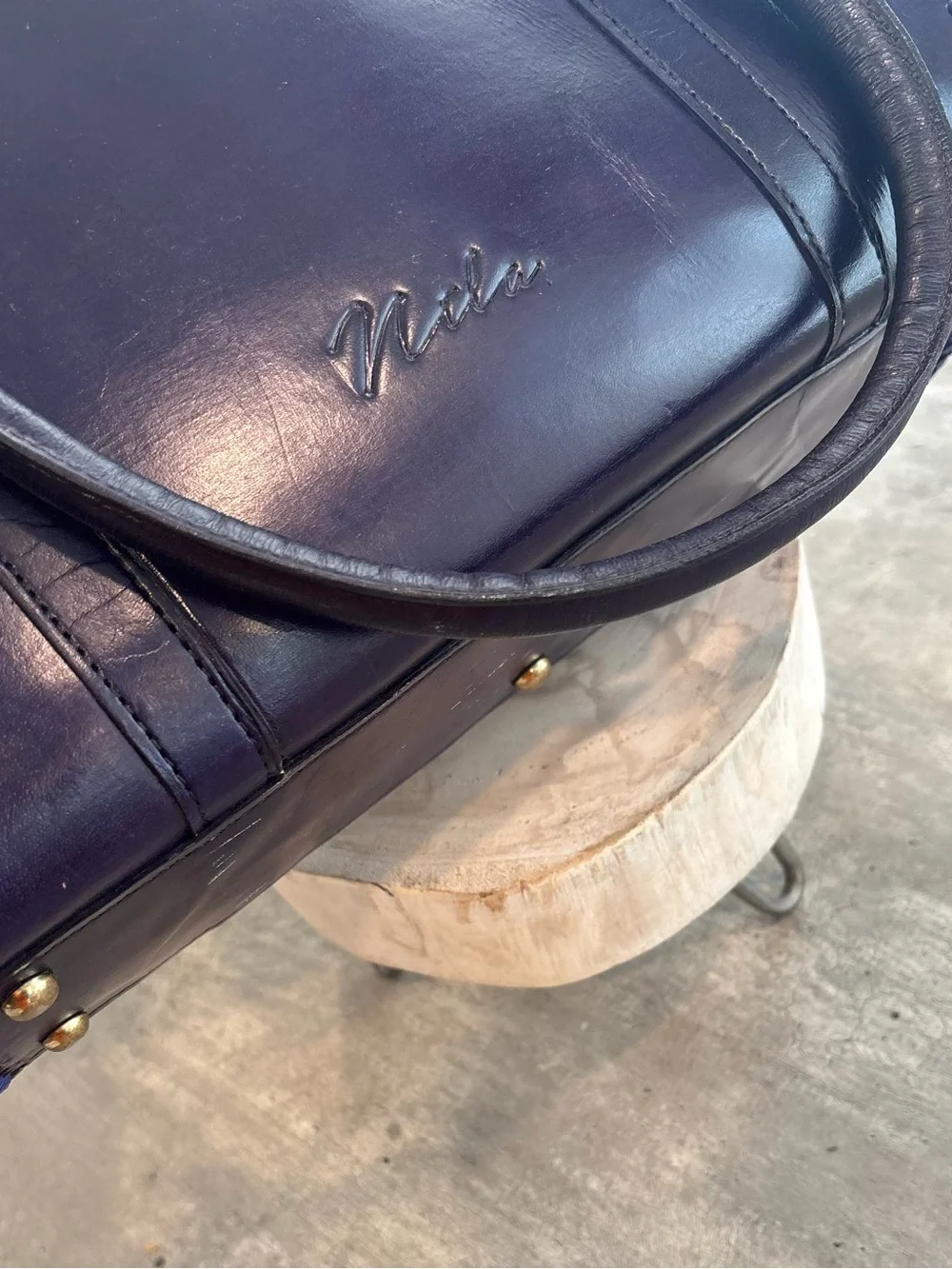Nila Deep Purple Leather Satchel with Gold Accents